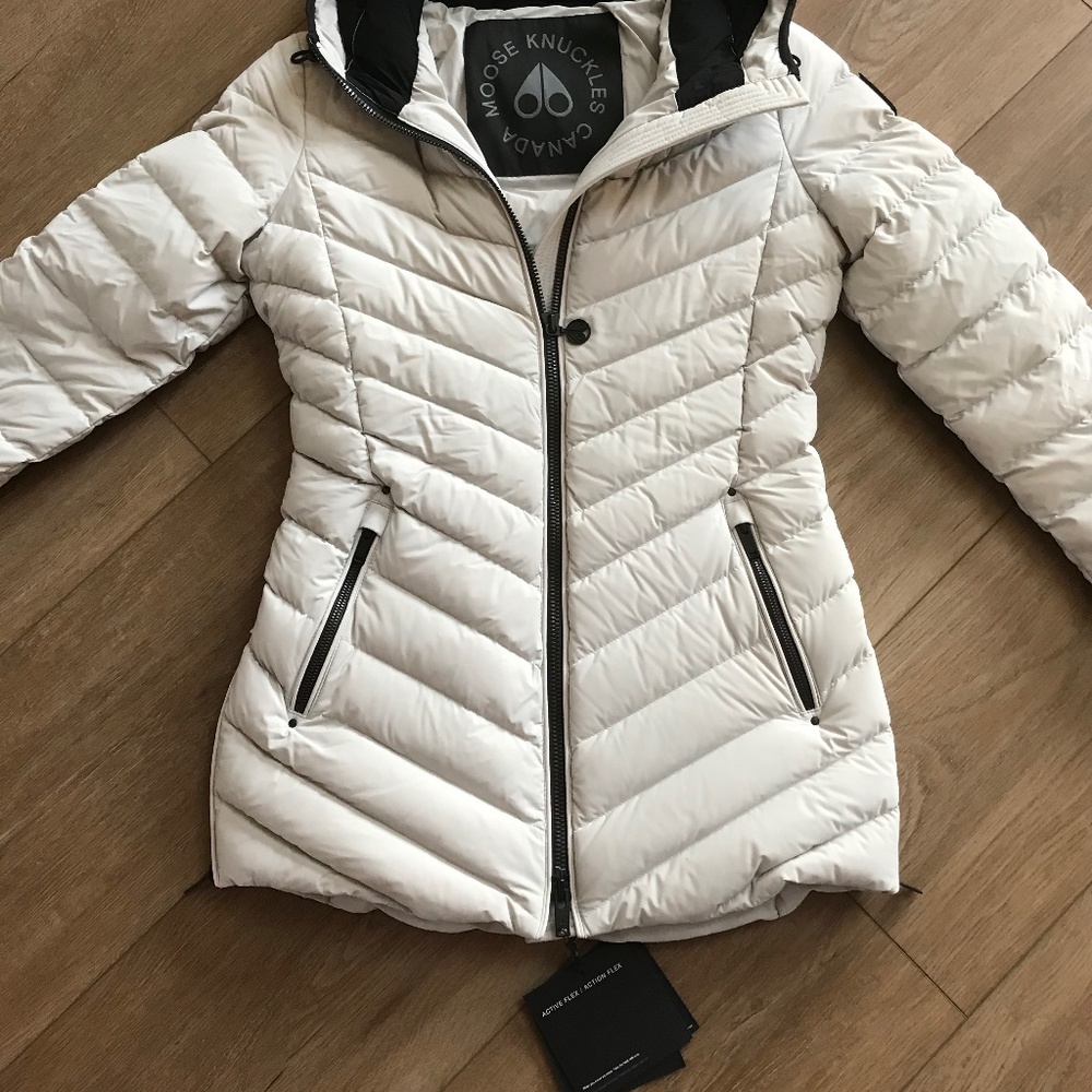 Moose Knuckles Women's Off-White Quilted Chevron Puffer Jacket